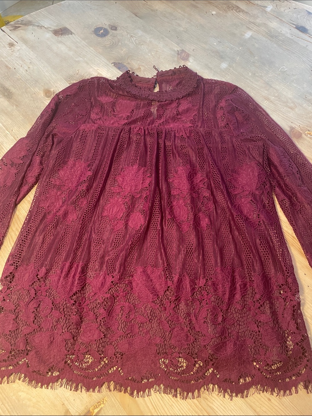 Altar’d State Burgundy Lace Blouse Romantic Coquette Boho Top